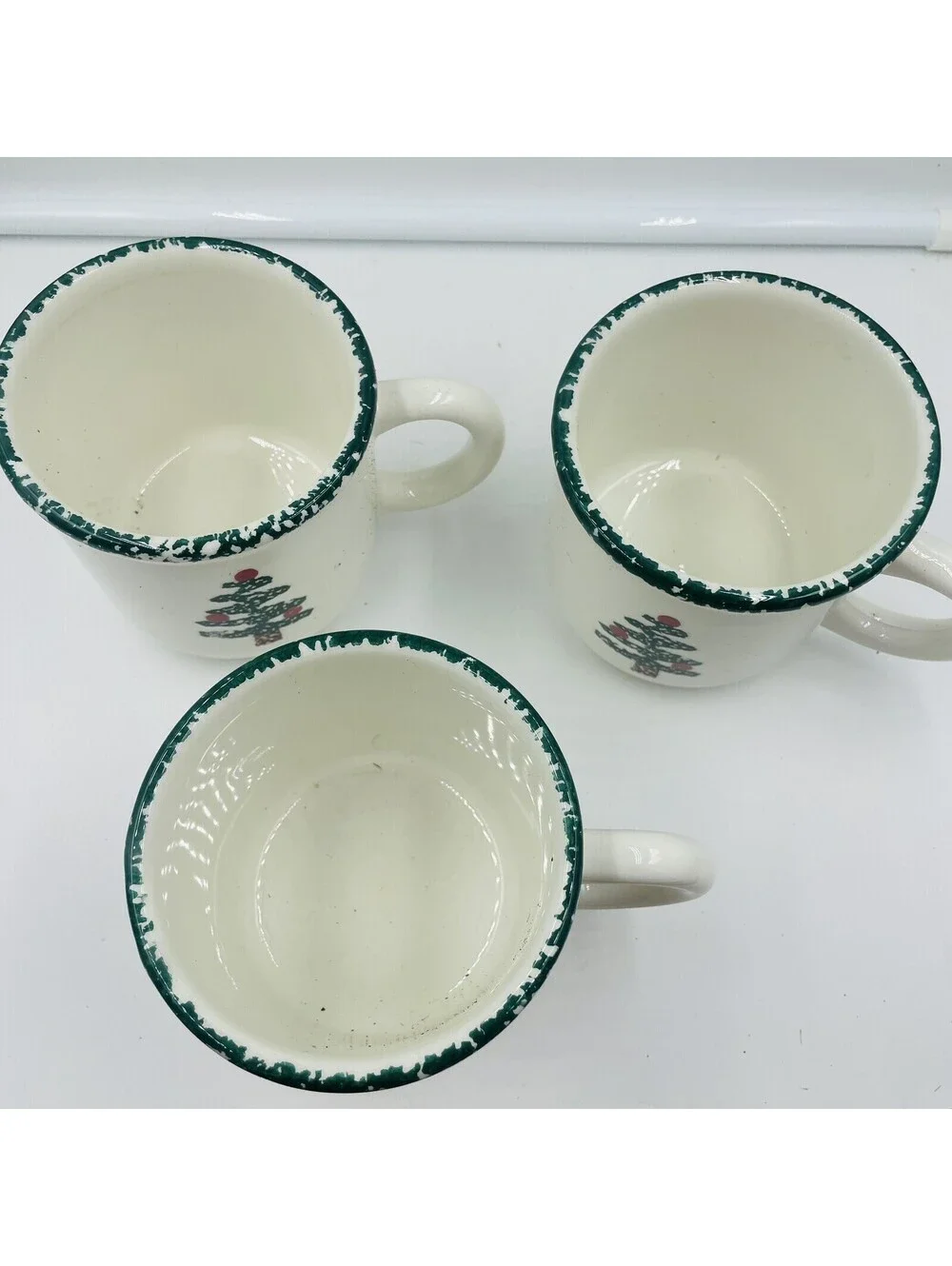 FURIO Christmas Tree Spongeware 1980s Holiday Coffee Mug Made In ITALY 3pc Set